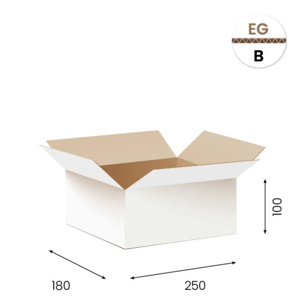 Amerikaanse vouwdozen FEFCO 0201 250x180x100mm B-golf wit FSC