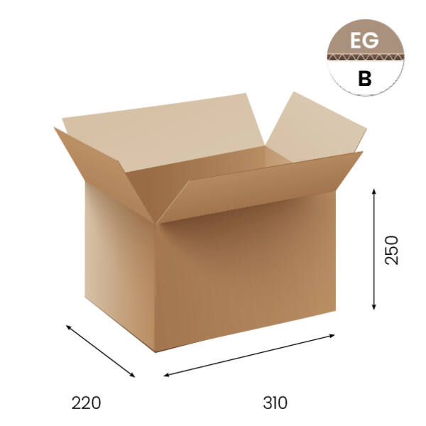 Amerikaanse vouwdozen FEFCO 0201 310x220x250mm B-golf bruin FSC