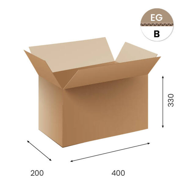 Amerikaanse vouwdozen FEFCO 0201 400x200x330mm B-golf bruin FSC