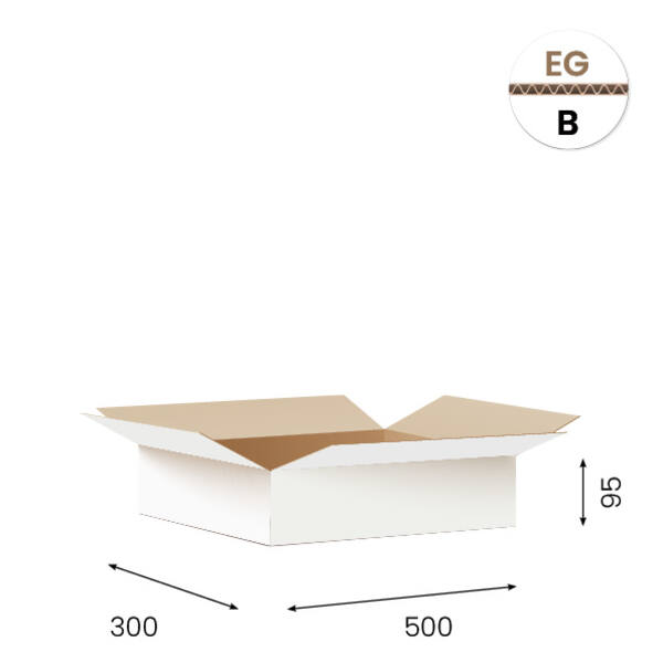 Amerikaanse vouwdozen FEFCO 0201 500x300x95 mm B-golf wit FSC