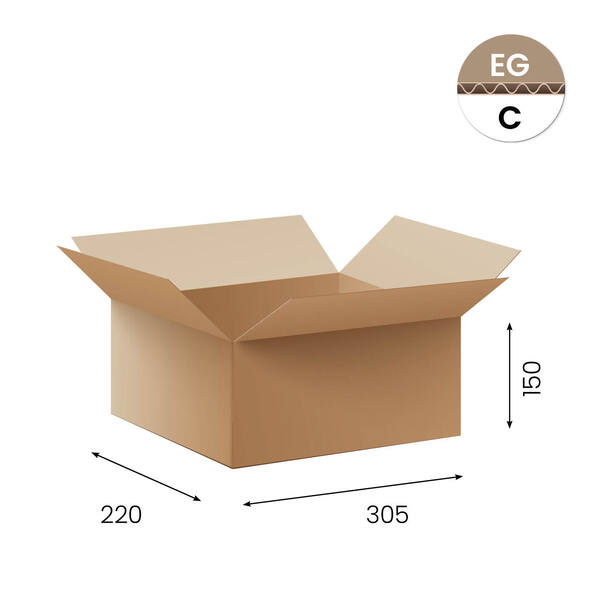 Amerikaanse vouwdozen FEFCO 0201 C golf bruin 305x220x150mm (A4)
