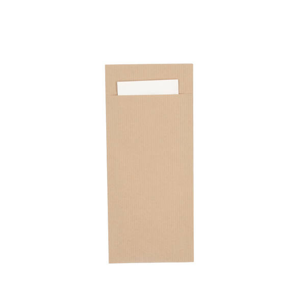 Bestekpochettes neutraal gestreept bruin kraft met wit servet 215x92 mm FSC