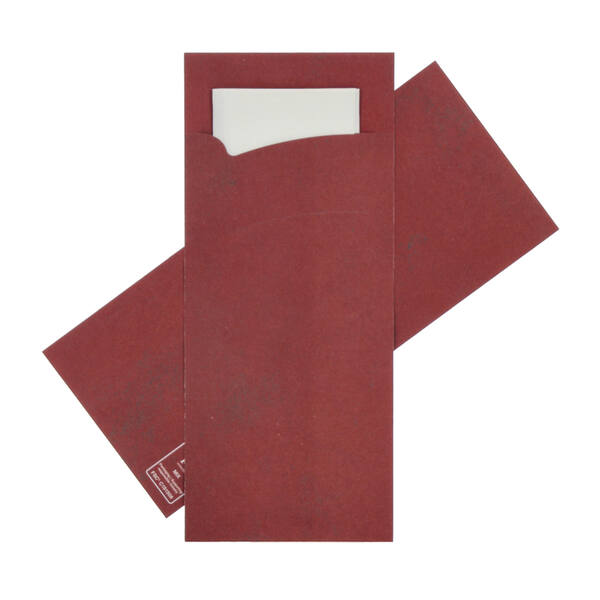 Bestekpochettes neutraal bordeaux met wit servet 215x92 mm FSC