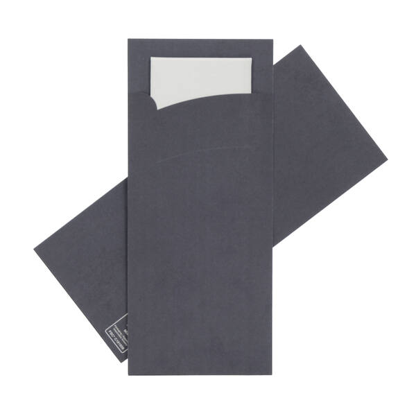 Bestekpochettes neutraal donkerblauw met wit servet 215x92 mm FSC