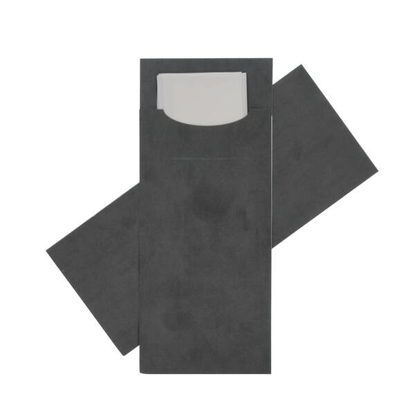Bestekpochettes neutraal zwart met wit servet 215x92 mm FSC