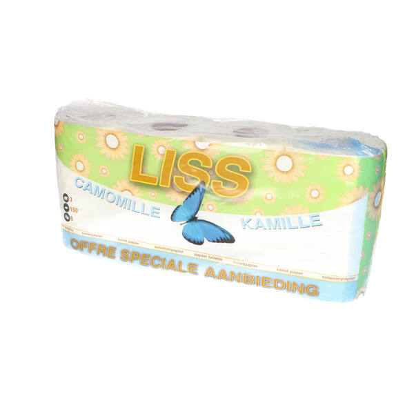 Toiletpapier Liss kamille 3-laags wit 150 vellen 8 rollen (56 rollen/collo)