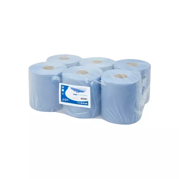 Poetsrollen midi 1-laags zwaar blauw 19cm x 300m (per 6 rollen)