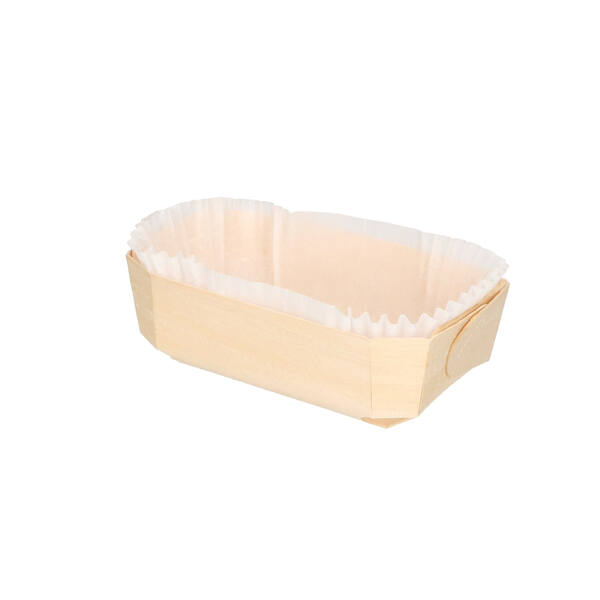 Bakvormen rechthoekig hout 180x115x58 mm met inlegpapier geassembleerd