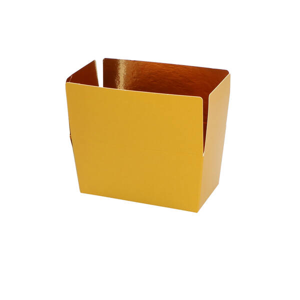 Ballotins 250 gram 'Okergeel' met klepsluiting en goudkarton 112,49x61,78x55 mm