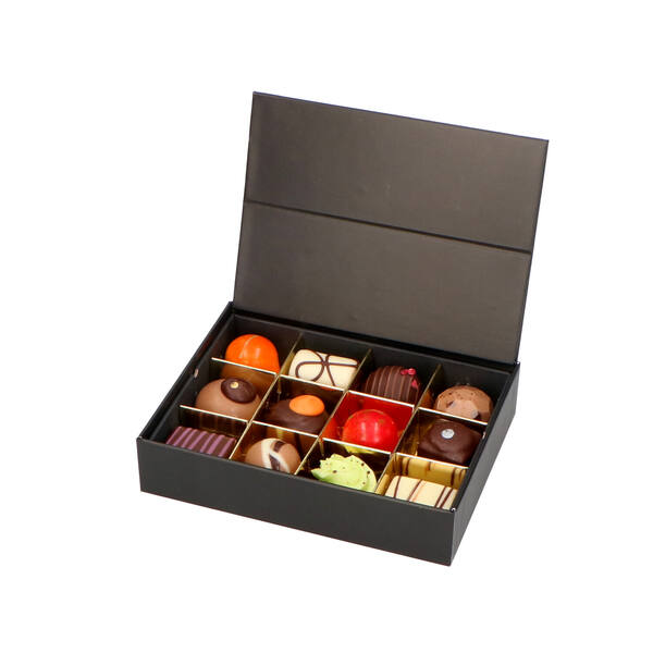 Bonbondozen 12-vaks 'Luxury' zwart met goud inlay 99x132x30 mm
