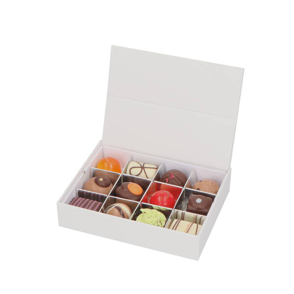 Bonbondozen 12-vaks 'Luxury' wit met zilver inlay 99x132x30 mm