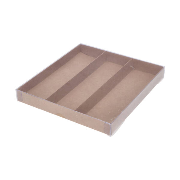 Bonbondozen bruin kraft bodem en deksel transparant 177x162x21 mm