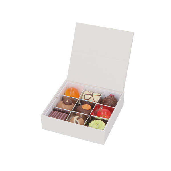 Bonbondozen 9-vaks 'Luxury' wit met zilver inlay 99x99x30 mm