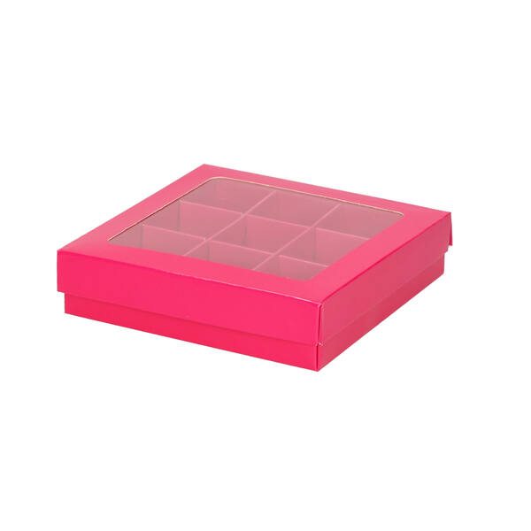 Bonbondozen 9-vaks fuchsia glanzend 105x105x30 mm
