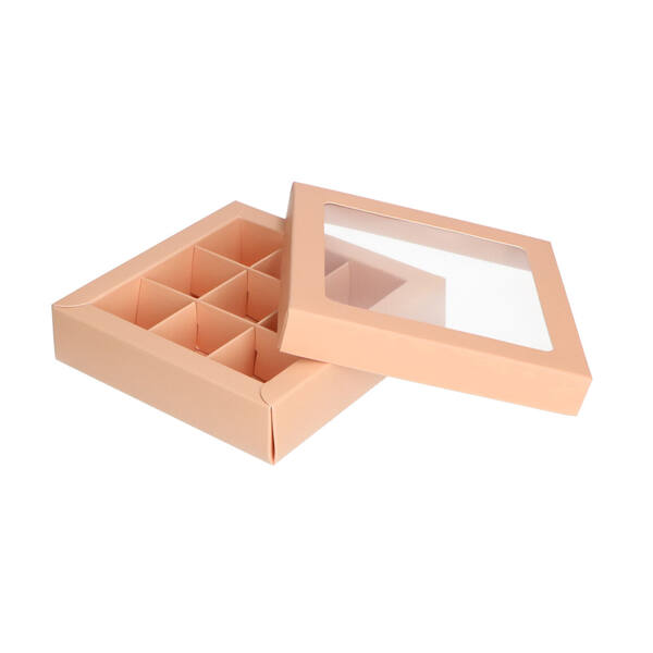 Bonbondozen 9-vaks 105x105x30 mm mat peach (binnen)