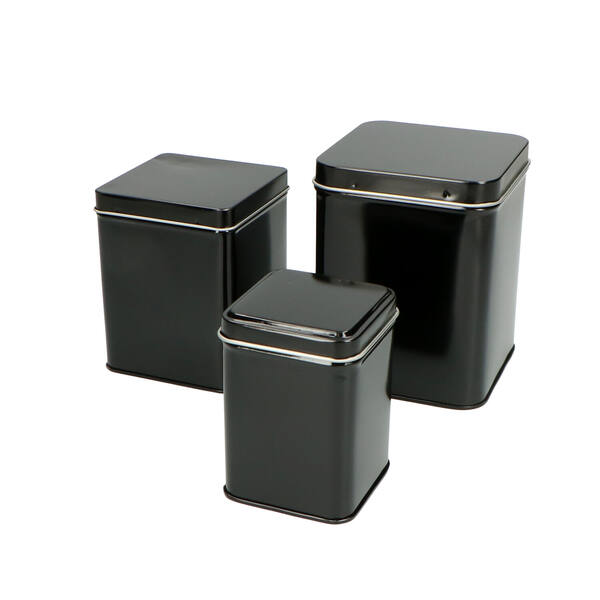 Blikje vierkant 50 gram met los overschuifdeksel zwart 60x60x80 mm