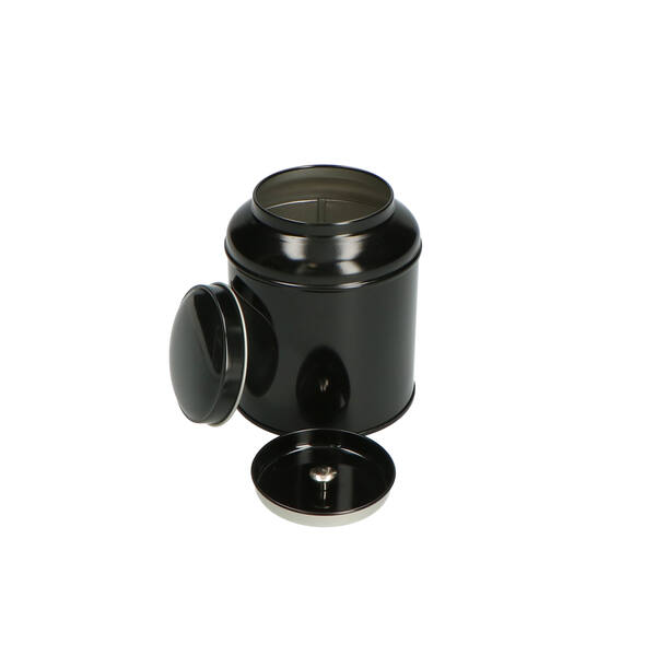 Blik rond met domed deksel en binnendeksel zwart ø 90x115 mm