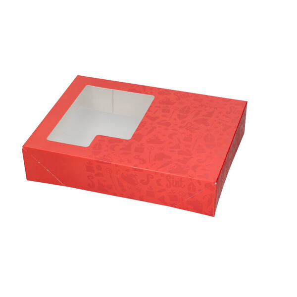 Boterletterdozen deksel met venster 1 pond dessin 'rood neutraal met lak tekening' 280x210x60 mm 4P FSC