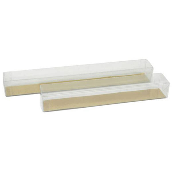 Blisters PVC bodem met deksel transparant met goudkarton 250x30x30/30 mm