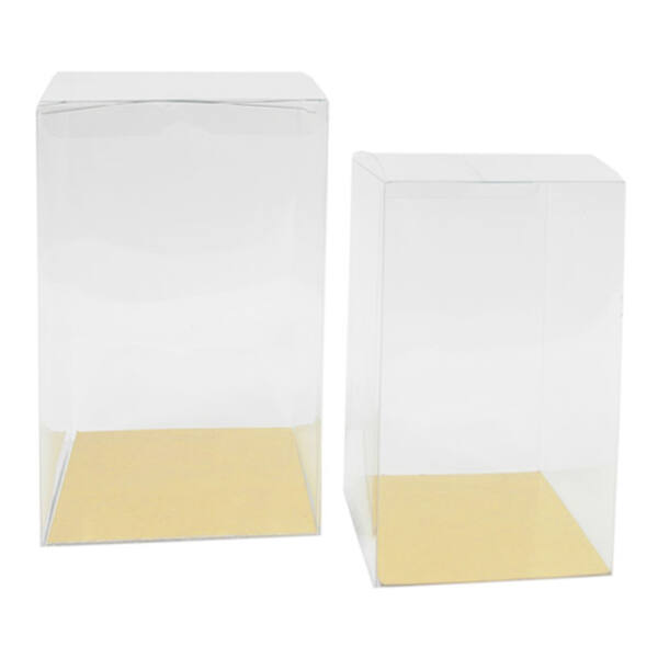 Blisters vouwdozen transparant PVC met goudkarton 90x90x150 mm