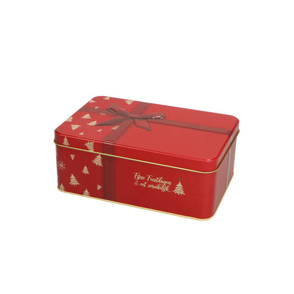 Blik rechthoekig 192x127x75 mm Christmas bow red
