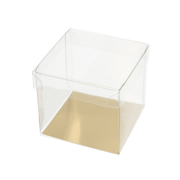 CubeBox® 125 gram transparant met deksel opgezet en goudkarton plus autolockbodem 65x65x60/20 mm
