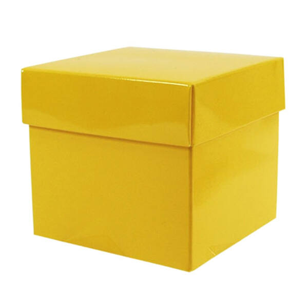 CubeBox® glanzend geel met deksel, goudkarton bodem (diverse maten)