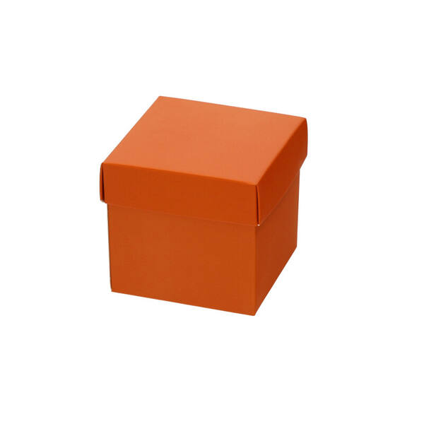 CubeBox® 250 gram oranje met OPGEZETTE deksel en goudkarton 80x80x75 mm