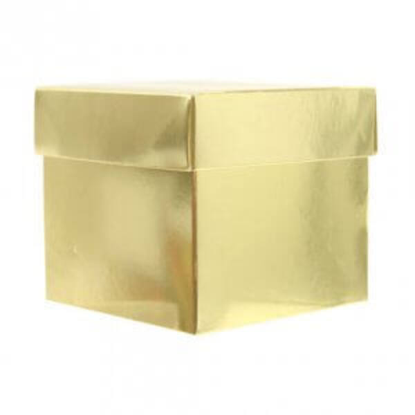 CubeBox® 375 gram glanzend goud met deksel en goudkarton bodem 90x90x85 mm
