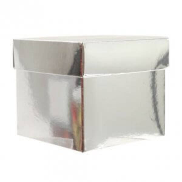 CubeBox® glanzend zilver met deksel, goudkarton bodem (4 maten)