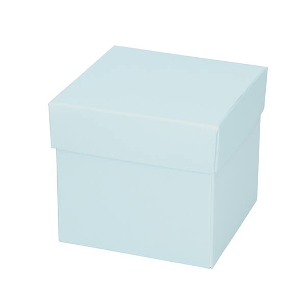 Bonbondozen CubeBox® blauw (deksel opgezet ) met goudkarton (2 maten)