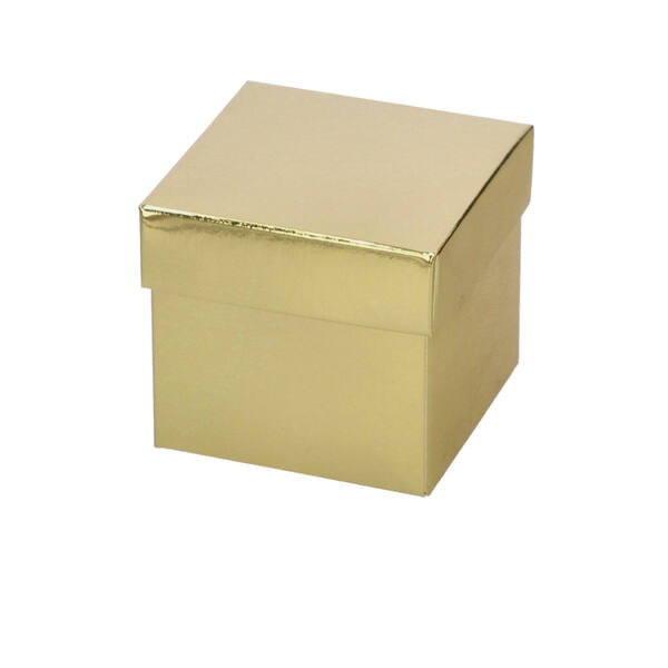 Bonbondozen CubeBox® glans goud (deksel opgezet) met goudkarton (2 maten)