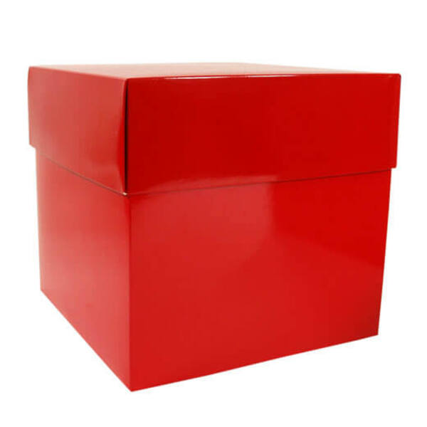 Bonbondozen CubeBox® rood bodem en deksel met bodem goud 200x200x190 mm