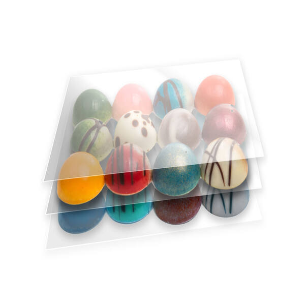 Vellen bonbondoosjes R-PET 200 mµ mica tussenlegger inlegvel 78x78 mm