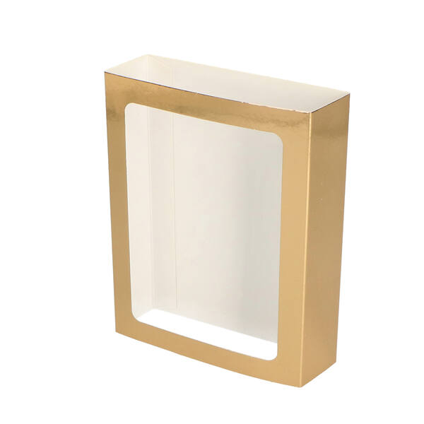 Chocoladeletterdozen GK1 sleeve met venster glanzend goud 154x114x32 mm