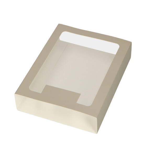 Chocoladeletterdozen GK1 sleeve met venster en lip mat grijs 154x113x32 mm