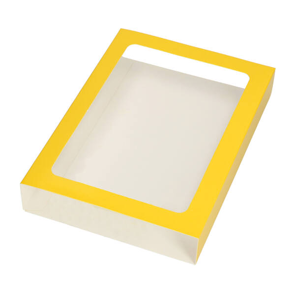 Chocoladeletterdozen GK7 sleeve met venster glanzend geel 210x155x36 mm FSC