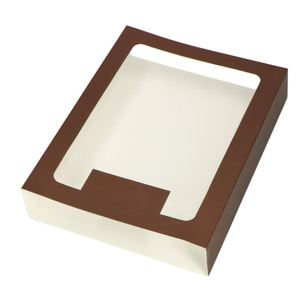 Chocoladeletterdozen GK7 sleeve met venster en lip mat bruin 207x151x34 mm