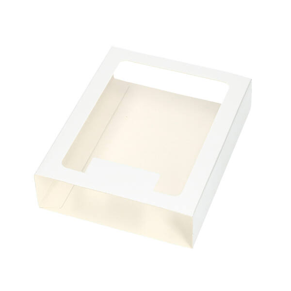 Chocoladeletterdozen GK7 sleeve met venster en lip glanzend wit 207x151x34 mm
