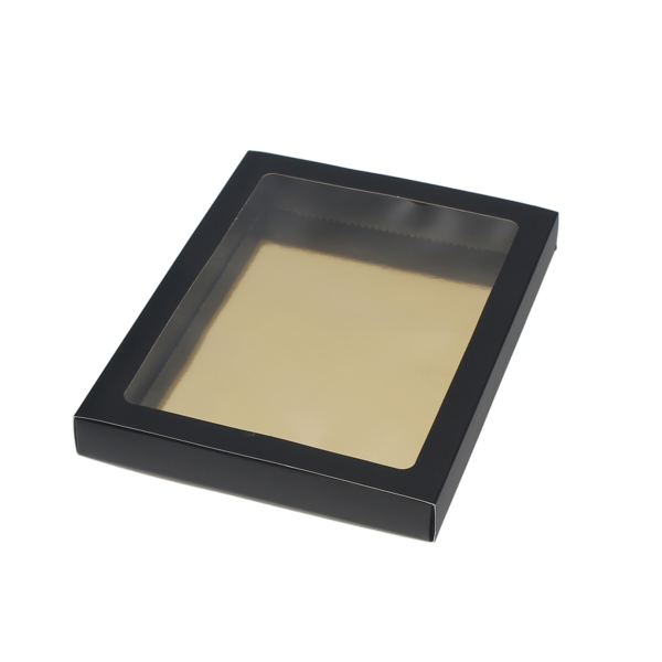 Tabletdozen zwart met sleeve/pet venster en gouden inlay 215x155x25 mm