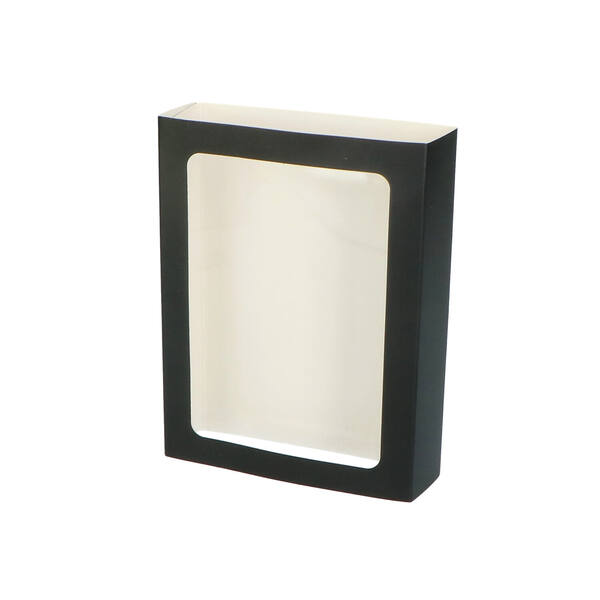 Chocoladeletterdozen GK1 sleeve met venster mat zwart 158x118x31 mm