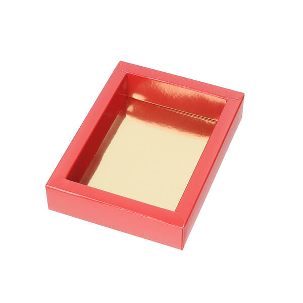 Chocoladeletterdozen GK1 bodem glanzend rood met gouden inlay 132x92x30 mm FSC