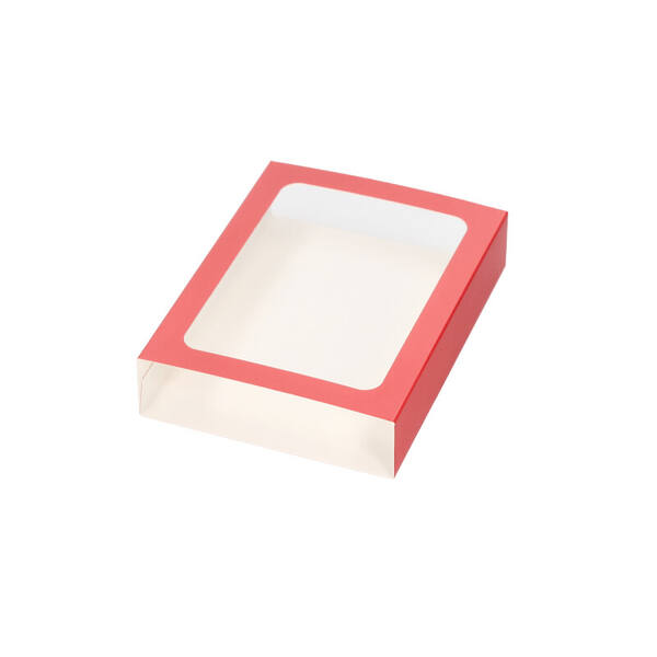 Chocoladeletterdozen GK1 sleeve met venster glanzend rood 158x118x31 mm FSC