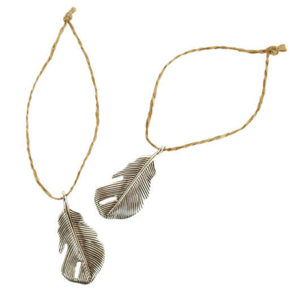 Decoratie metalen veertje aan hanger zilver per 18 stuks
