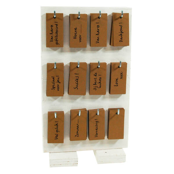 Standaard hout voor hangkaartjes kraft met tekst