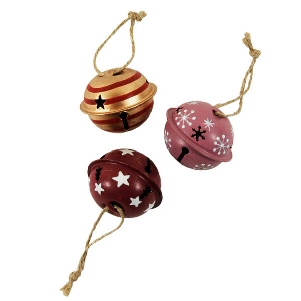Kerstbelletjes roze metaal 50 mm 3 variaties