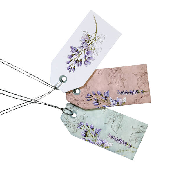 Kaartje papier lavendel 3 assorti roze, groen, wit 40x85 mm per 12 stuks