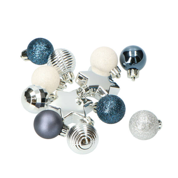Kerstbal plastic mix blauw wit ø 33 mm (020447) per 33 stuks