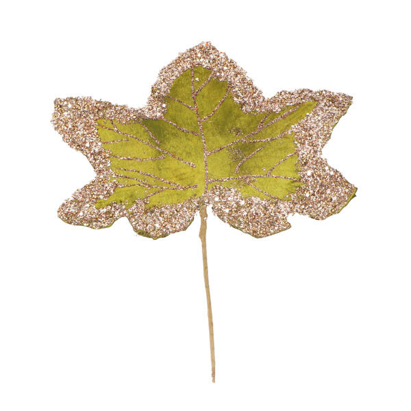 Blad pes fluweel glitter draad groen 29 cm (610951) per 4 stuks