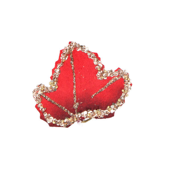Blad pes fluweel glitter draad rood 80 mm (610996) per 12 stuks